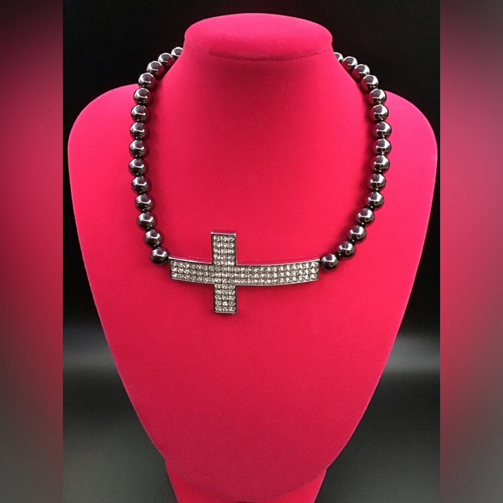 Rhinestone Cross Choker Necklace